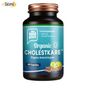 Supplement bottle labeled 'Organic Cholestkare' by 'The Good Guru' on a white background