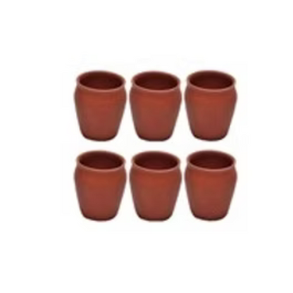 Earthen Clay Glazed Glass Set - 6pcs  (100 ml)