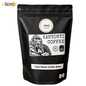 A black stand-up pouch of Sacoma Kanyoni Coffee Light Roast Coffee Beans, featuring a white label with a gorilla illustration and product details, on a white background.