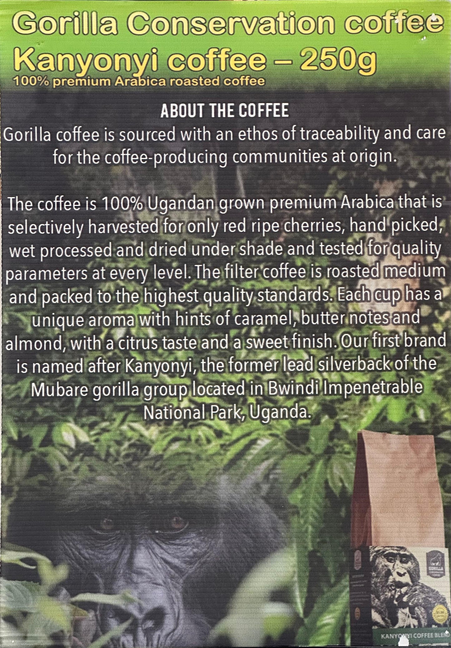 Gorilla Conservation Coffee – Kanyonyi Coffee – 250g