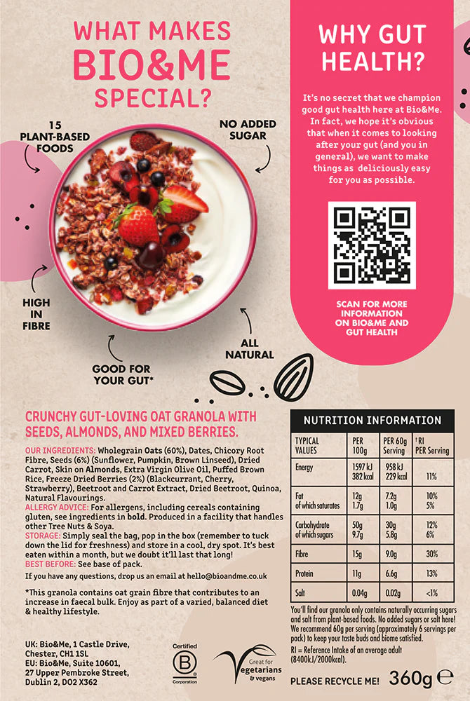 RASPBERRY & BEETROOT GUT-LOVING PREBIOTIC* GRANOLA (360G)